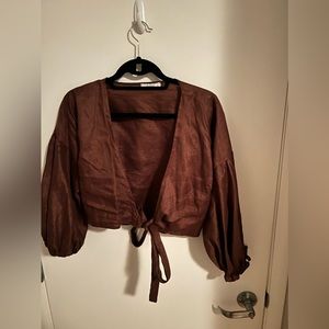Brown Dissh Linen Wrap Top